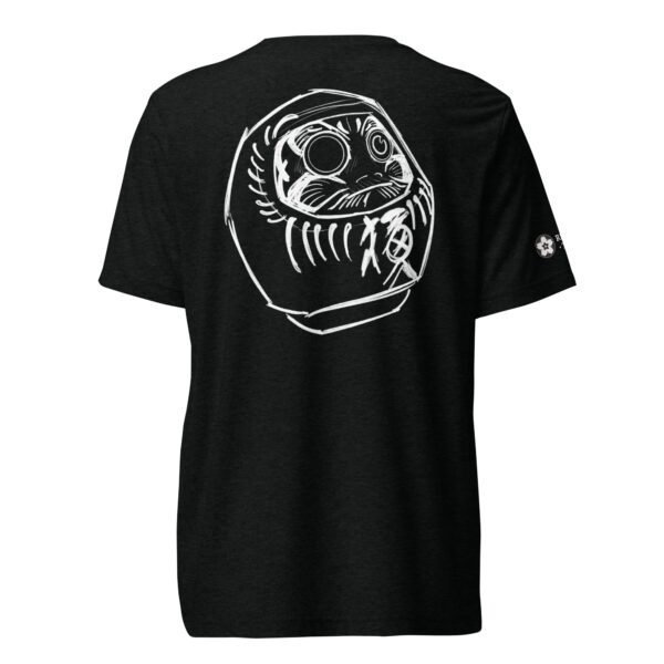 Side profile of Daruma Tattoo Shirt – soft black Bella+Canvas 3413 tee by Red Arbor Tattoo