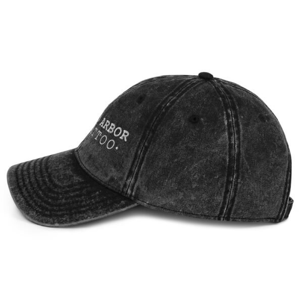 Vintage Cotton Twill Cap with Red Arbor Tattoo logo – low-profile black embroidered dad hat with a washed-out finish. side of hat